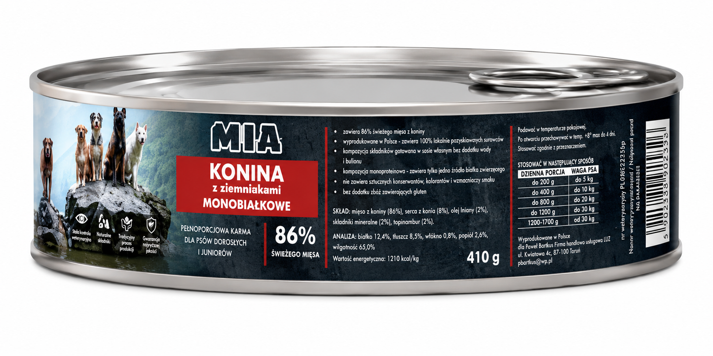 MIA Konina z ziemniakami Monobiałkowe karma dla psa 410g