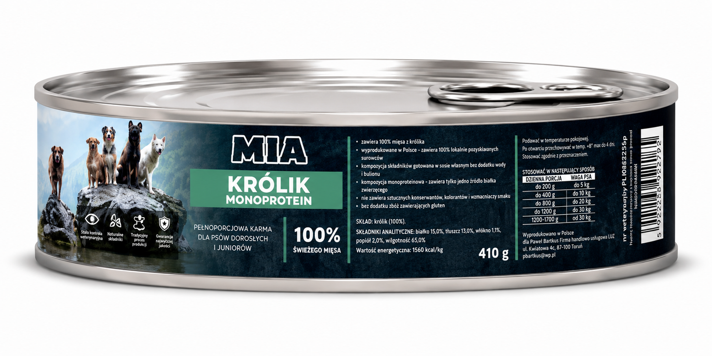MIA Królik Monoprotein karma dla psa 410g