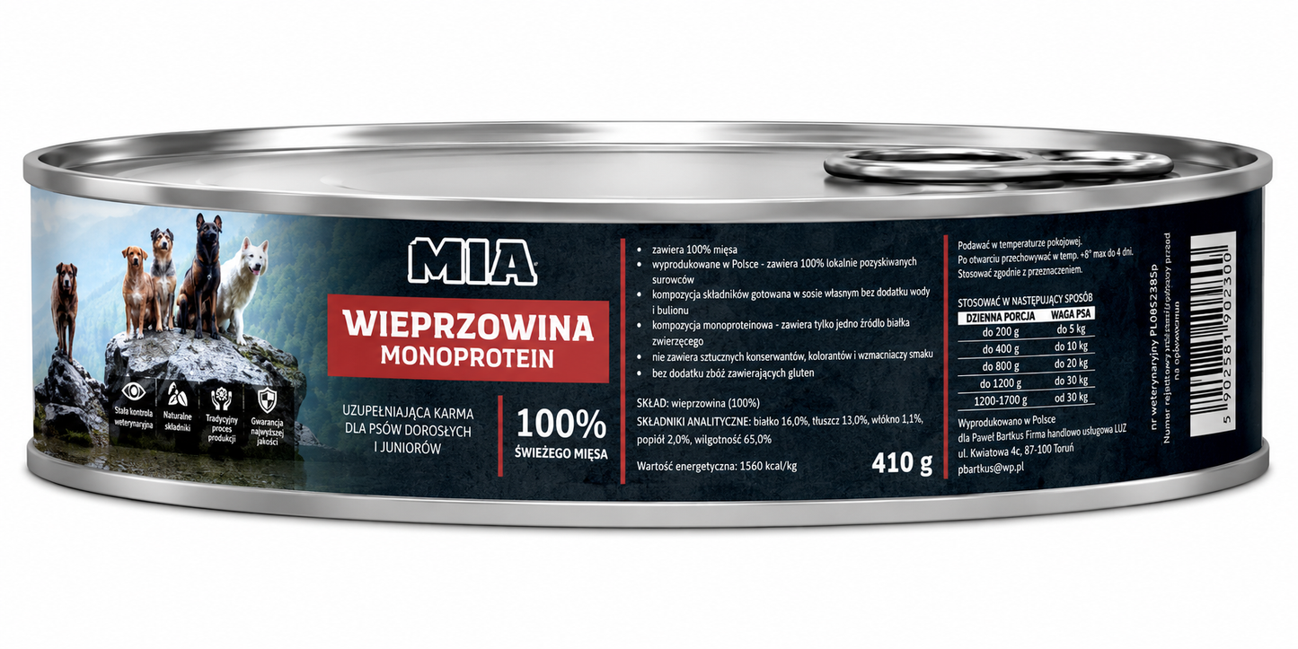 MIA Wieprzowina Monoprotein karma dla psa 410g