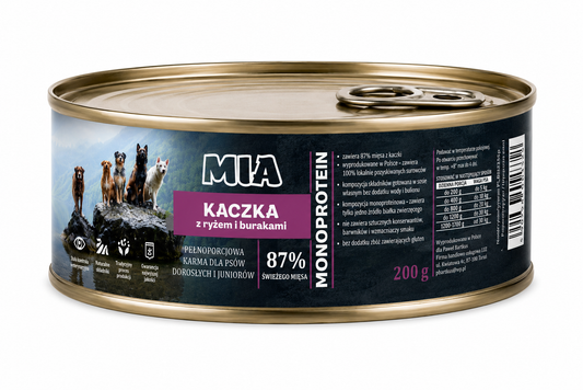 MIA Kaczka z ryżem i burakami Monoprotein karma dla psa 200g