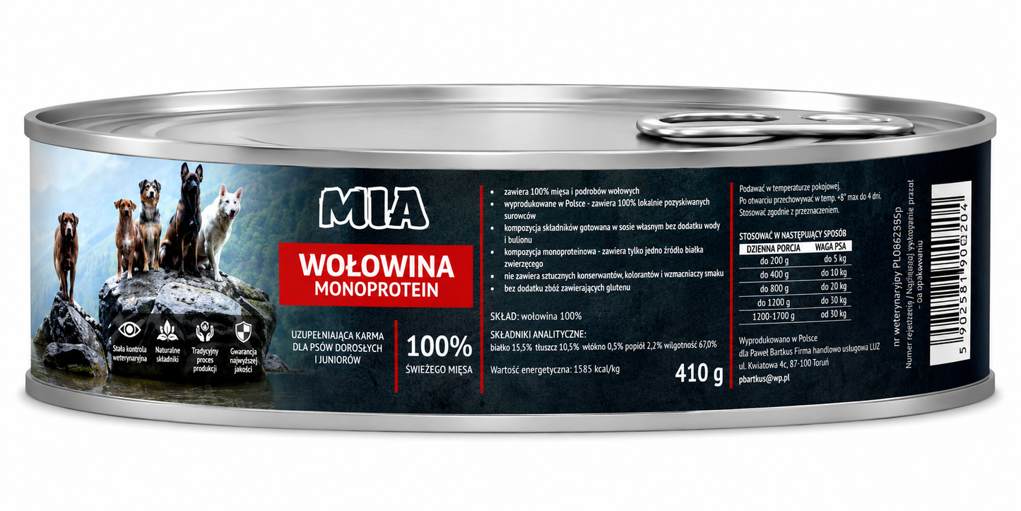 MIA Wołowina Monoprotein karma dla psa 410g