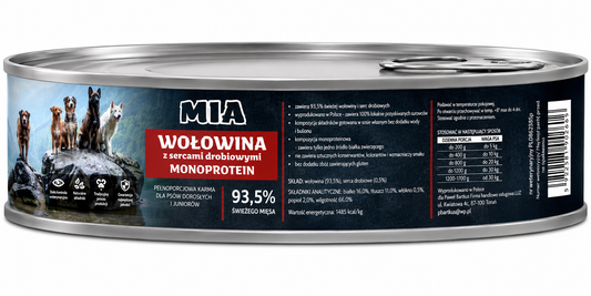 MIA Wołowina z sercami drobiowymi Monoprotein karma dla psa 410g