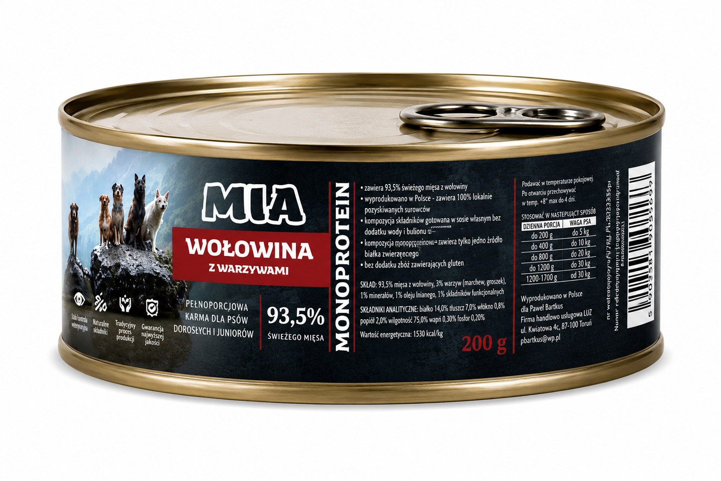 MIA Wołowina z warzywami Monoprotein karma dla psa 200g